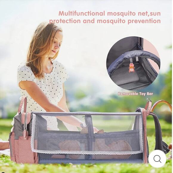 MULTI Compartment diaper bag with changing pad, USB & foldable crib - Picture 8 of 15